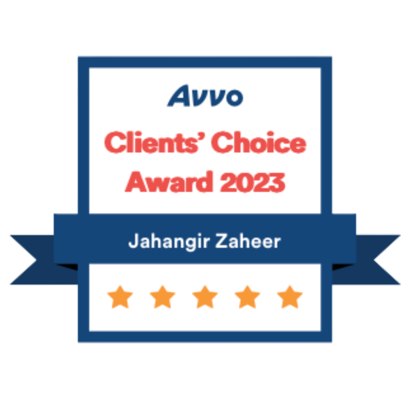 Avvo Clients' Choice Award badge for Jahangir Zaheer